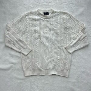 Vintage 90's BOGNER Sweater Adult White Crewneck Cable Knit Size Large Hong Kong